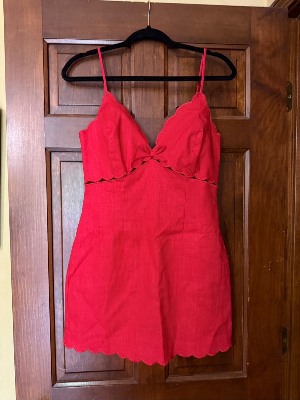 Red Scallop-Edge Spaghetti Strap Dress